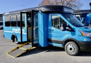 New Metro blue Call‑A‑Ride vans shown with the ramp down